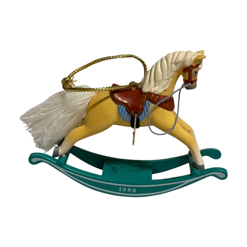 Vintage 1986 Hallmark Keepsake Rocking Horse Ornament Series #6 Palomino Teal